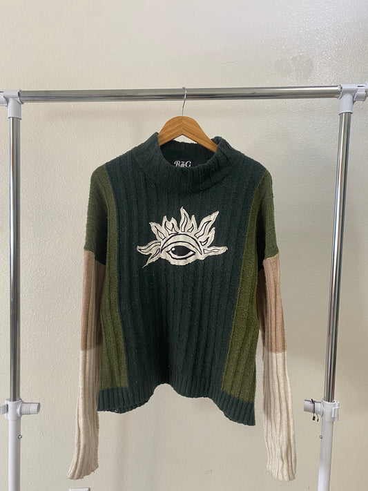 Green Textured Eye to the Sunrise Sweater